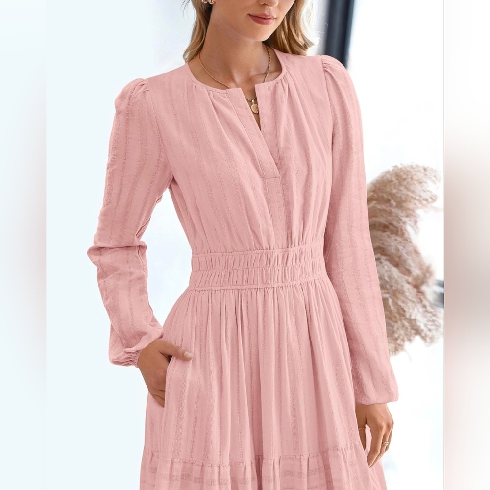 Bohemien Long Sleeve Pink Maxi Dress - Picture 4 of 11